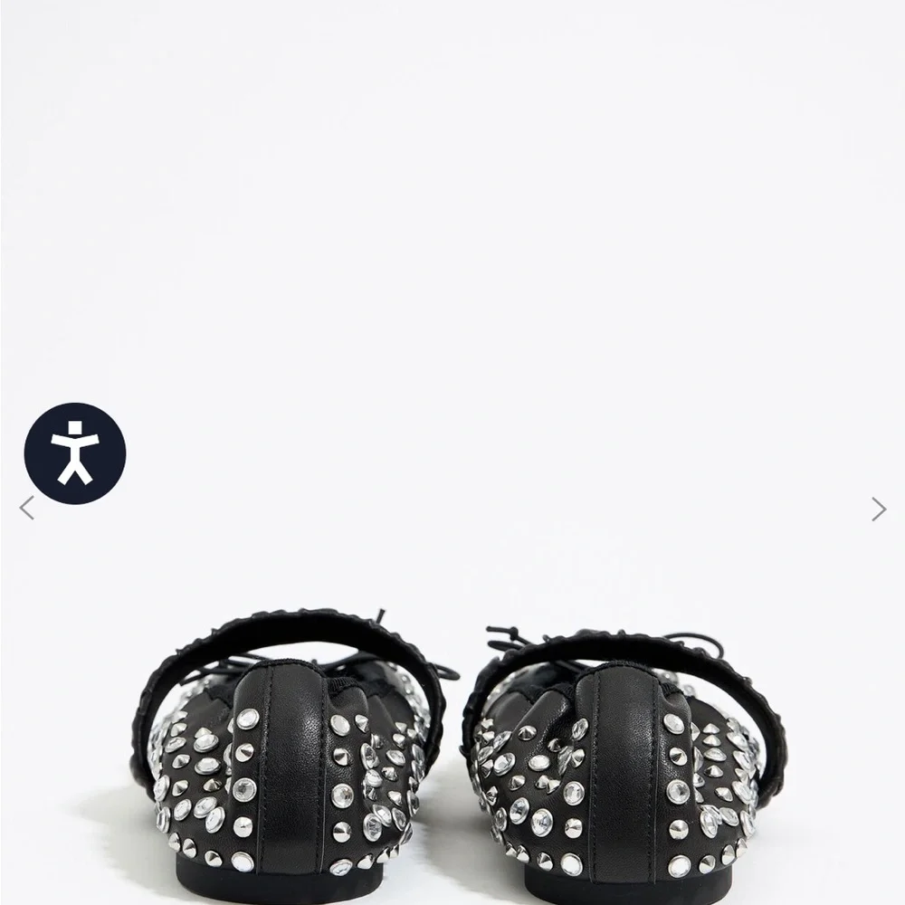 NWT BIMBA y Lola STUDDED BLACK LEATHER BALLERINA Ballet Flats size 39 - Picture 3 of 12